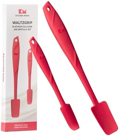 Kitchen Mama WaltzGrip Platinum Silicone Jar and Can Spatula Set: Heat-Resistant, Dishwasher Safe, Ergonomic Grip, Perfect for Mixing and Scraping, Nonstick Cookware (Metal Gray)