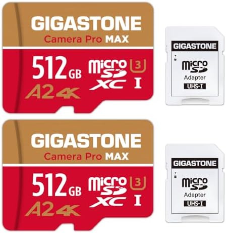 [5-Yrs Free Data Recovery] GIGASTONE 512GB Micro SD Card, 4K Camera Pro, A2 V30 for Smartphone, Gopro, Action Cams, 4K UHD Video Recording, R/W up to 150/120 MB/s, UHS-I U3 C10 Class 10 with Adapter