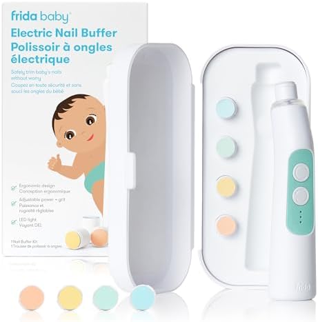 Frida Baby Electric Nail Trimmer, Safe + Easy Electric Nail File Baby Nail Clipper + Nail Trimmer Kit for Newborn, Toddler, or Children's Fingernails/Toenails, 4 Buffer Pads, LED Light, Storage Case