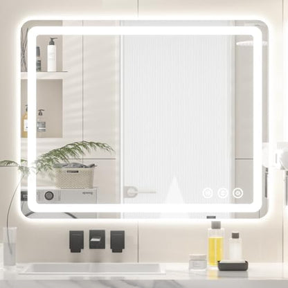 Lmsedf 24" x 32"Rectangle LED Bathroom Mirror with Lights, Backlit & Front Lighted, Wall-Mounted Vanity Mirror 3000K/4000K/6000K, Memory Functions, Anti-Fog, Dimmable Smart Mirror