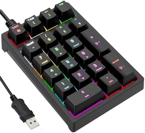 Purilite Select 21-Key Mechanical Numeric Keypad | RGB Backlit Blue Switch with Programmable Keys