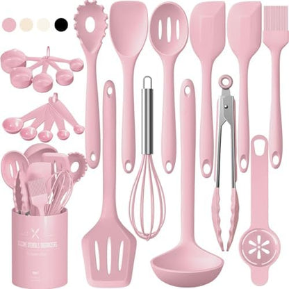 Silicone Kitchen Cooking Utensils Set, Umite Chef 22Pcs Heat Resistant Kitchen Utensils, Spatula, Spoon, Whisk, Dishwasher Safe Kitchen Utensil Gadgets Tools Set for Nonstick Cookware(Khaki)