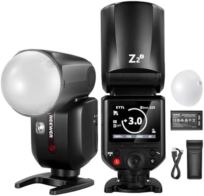 NEEWER Z2-N 2.4G TTL Round Head Flash Speedlite Compatible with Nikon Cameras, 76Ws 1/8000s HSS with Diffuser, 2 Modeling Lamps, Upgraded UI, TTL/M Toggle Key, 3000mAh Battery, 600 Full Power Flash