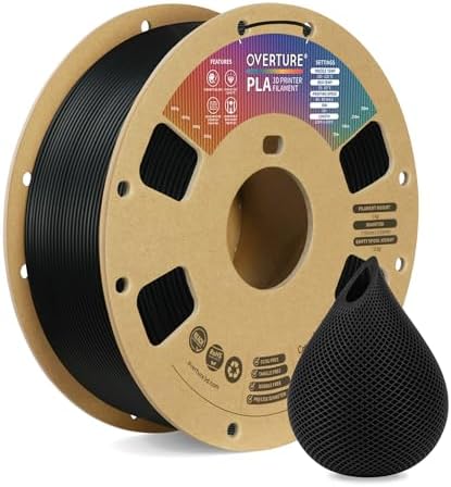 OVERTURE PLA Filament 1.75mm PLA 3D Printer Filament, 1kg Cardboard Spool (2.2lbs), Dimensional Accuracy +/- 0.02mm, Fit Most FDM Printer (Black 1-Pack)