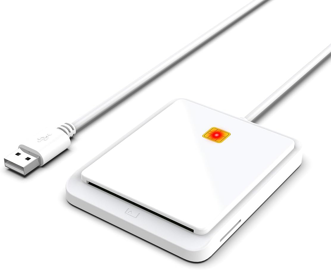 White USB Smart Card Reader, CAC ID Card Reader, SIM Card Compatible, Windows Mac Support