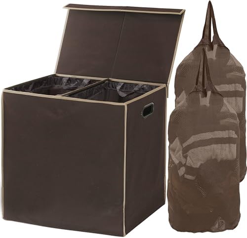 SimpleHouseware Double Laundry Hamper with Lid and Removable Laundry Bags, Beige