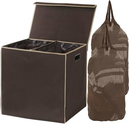 SimpleHouseware Double Laundry Hamper with Lid and Removable Laundry Bags, Beige