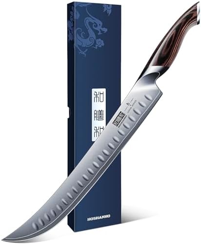HOSHANHO Carving Knife 12 Inch, Japanese High Carbon Steel Slicing Knife with Ergonomic Pakkawood Handle, Razor Sharp Brisket Knife for Meat Cutting, BBQ, Turkey