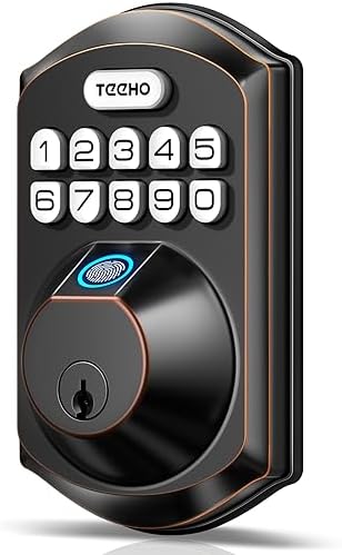 TEEHO TE002 Fingerprint Door Lock, Smart Keyless Entry Electronic Keypad Deadbolt for Front Door - Auto Lock - Easy Installation - Matte Black