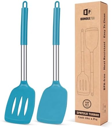 Pack of 2 Silicone Slotted Spatula,Non Stick Solid Kitchen Turner, High Heat Resistant BPA Free Cooking Utensils for Fish, Eggs, Pancakes（Black