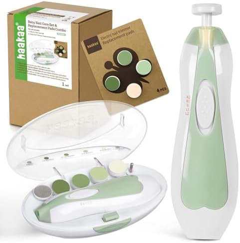 haakaa Baby Nail Trimmer Electric Baby Nail Clippers Kit for Newborn, Toddler or Adults Fingernails and Toenails Care, Baby Nail Care Set & Extra 4 Replacement Pads Combo - Acorn