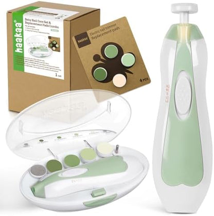 haakaa Baby Nail Trimmer Electric Baby Nail Clippers Kit for Newborn, Toddler or Adults Fingernails and Toenails Care, Baby Nail Care Set & Extra 4 Replacement Pads Combo - Acorn