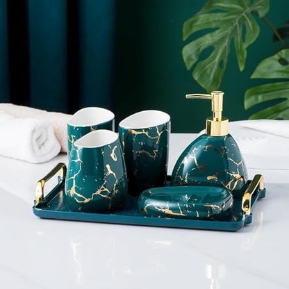 White Bathroom Accessories Set,Modern Countertop Bathroom Decor,Luxury 6 Piece Bathroom Accessory Set,Complete with Soap Dispenser,Toothbrush Holder,Tumbler,Tray