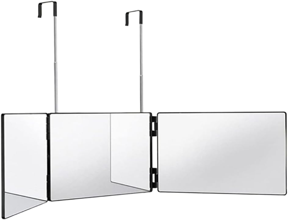 Retractable 3-Sided Makeup Mirror, 360° Vanity Mirror Foldable for Bathroom, Bedroom and Dorm, Hanging & Standing Dual-Use Travel Mirror (Black Frame)