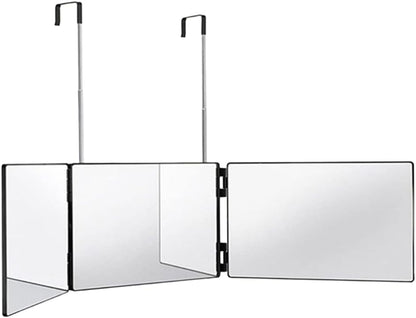 Retractable 3-Sided Makeup Mirror, 360° Vanity Mirror Foldable for Bathroom, Bedroom and Dorm, Hanging & Standing Dual-Use Travel Mirror (Black Frame)