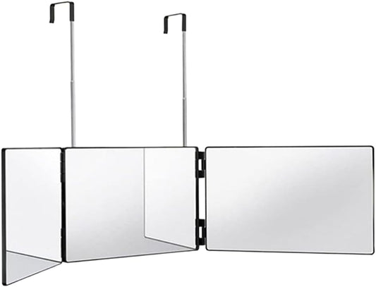 Retractable 3-Sided Makeup Mirror, 360° Vanity Mirror Foldable for Bathroom, Bedroom and Dorm, Hanging & Standing Dual-Use Travel Mirror (Black Frame)