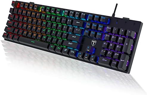 Mechanical Gaming Keyboard,RGB 104 Keys Ultra-Slim Rainbow LED Backlit USB Wired Keyboard with Blue Switches,Durable ABS Keycaps/Anti-Ghosting/Spill-Resistant Mechanical Keyboard for PC Mac Xbox Gamer