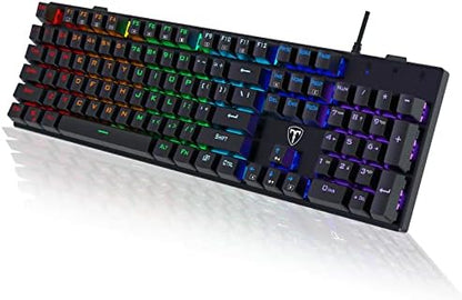 Mechanical Gaming Keyboard,RGB 104 Keys Ultra-Slim Rainbow LED Backlit USB Wired Keyboard with Blue Switches,Durable ABS Keycaps/Anti-Ghosting/Spill-Resistant Mechanical Keyboard for PC Mac Xbox Gamer