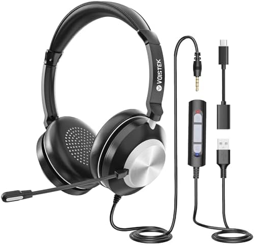 Voistek Computer HeadphonesWired USB C/3.5MM/USB Headset; with Noise Cancelling Microphone & Volume Controls Compatible with PC,Laptop,Mac,iPad,Home,Office,Meeting,Skype,Zoom(882F)