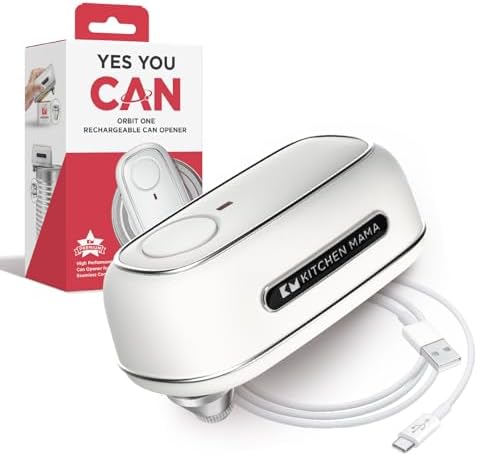 Kitchen Mama Orbit One Stainless Steel Rechargeable Electric Can Opener: Hands-Free, USB-C Charging, Automatic Stop, Smooth Edge, Safety, Blade for Large Cans, Heavy Duty, Soda Can and Pop Can