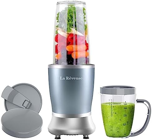 La Reveuse Personal Size Blender 250 Watts Power for Shakes Smoothies Seasonings Sauces with 1 Piece 15 oz Cup,1 Piece 10 oz Mug,BPA Free (Black)