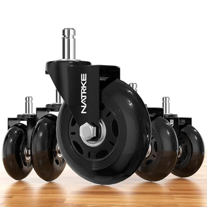 NATRKE Office Chair Wheel Replacement, 11×22 Office Chair Casters, 3" Rubber Caster Wheels for Swivel Chair for All Floors Hardwood Carpet, 5 Pack (Clear)
