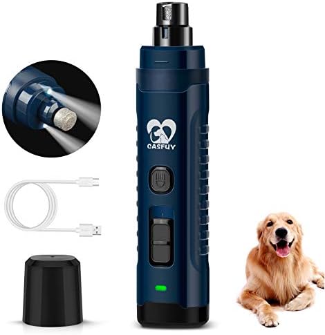 Casfuy Dog Nail Grinder with 2 LED Light for Large Medium Dogs - 3X More Powerful 2-Speed Electric Pet Nail Trimmer Rechargeable Quiet Painless Paws Grooming & Smoothing Tool