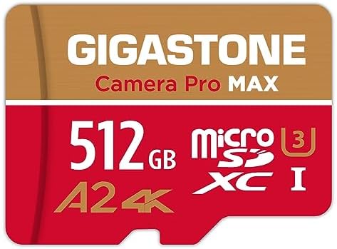 [5-Yrs Free Data Recovery] GIGASTONE 512GB Micro SD Card, 4K Camera Pro, A2 V30 for Smartphone, Gopro, Action Cams, 4K UHD Video Recording, R/W up to 150/120 MB/s, UHS-I U3 C10 Class 10 with Adapter