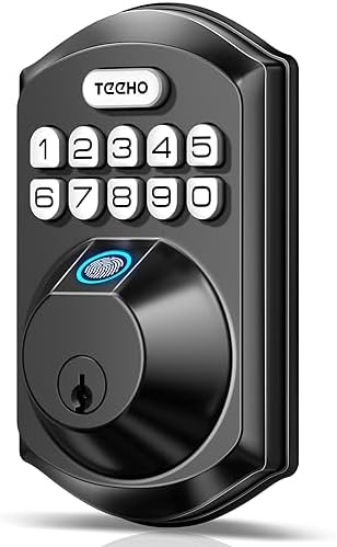 TEEHO TE002 Fingerprint Door Lock, Smart Keyless Entry Electronic Keypad Deadbolt for Front Door - Auto Lock - Easy Installation - Matte Black