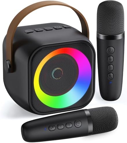 Mini Karaoke Machine, Portable Bluetooth Karaoke Speaker with 2 Wireless Microphones and Party Lights for Kids and Adults, Birthday Gifts for Girls Boys Family Home Party (Blue)
