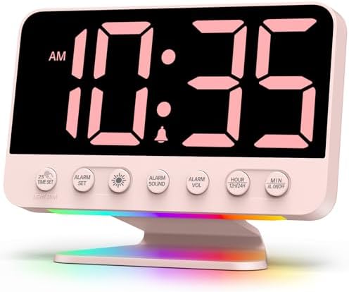 Odokee Digital Alarm Clocks for Bedrooms: Large Bold Number 5 Brightness Dimmer - Easy to Read Across The Room - 5 Alarm Sound 8 Night Light - Silver
