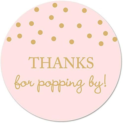 40 Thanks for Popping by! Popcorn Favor Stickers (Gold on White)