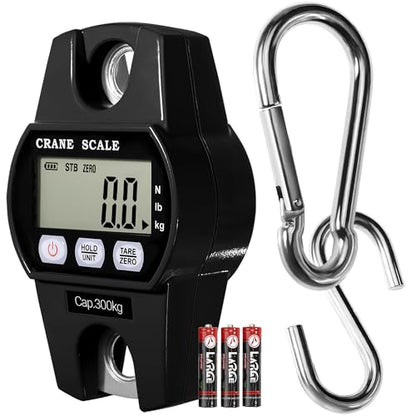GRAM PRES Digital Hanging Scale 660 Lb 300 Kg Hanging Digital Scale, Handheld Mini Crane Scale with Hooks for Farm Hunting Fishing Outdoor