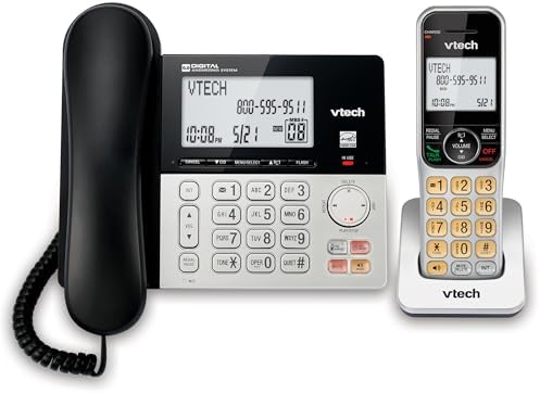 VTech DECT 6.0 1-Handset Corded/Cordless Phone for Home with Answering Machine, Call Blocking, Caller ID, Large Backlit Display, Duplex Speakerphone, Intercom, Landline Line-Power: VG208