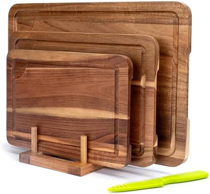 Bamboo Cutting Board for Kitchen, Bamboo Cutting Board Set of 3 with Juice Groove, Double-Sided Chopping Board Serving Board with Hanging Hole for Meat, Vegetables and Cheese