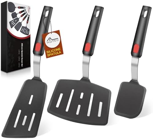Hotec Silicone Spatula Turner for Nonstick Cookware, Flexible 600F Heat Resistant, Ideal for Flipping Eggs, Burgers, Pancakes, Crepes and More (3 Pack)