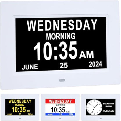 [2025 Newest] Digital Day Calendar Clocks 3 Medicine Reminders Extra Large 8 Inch Non-Abbreviated Day Date Month Dementia Senior Clock for Eldarly Memory Loss Vision Impaired Clock