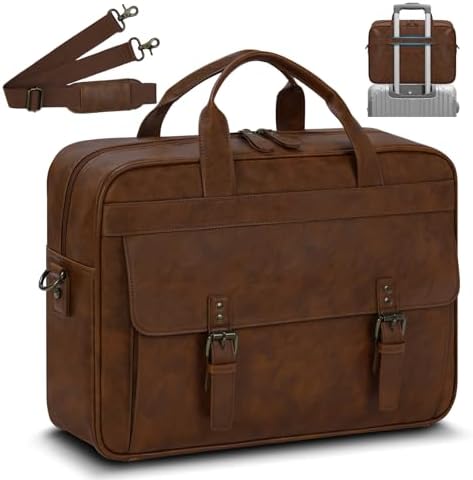RAINSMORE Messenger Bag for Men 16 Inch Laptop Bag Vintage Leather Waterproof Laptop Briefcases Large Computer Satchel Bag - PuriLite