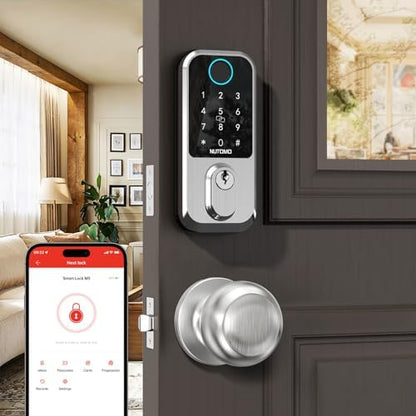 Keyless Entry Door Lock with Knob: NUTOMO Front Door Lock Set Fingerprint Deadbolt Alexa Digital Keypad Door Locks APP Remote Control Auto Lock Black