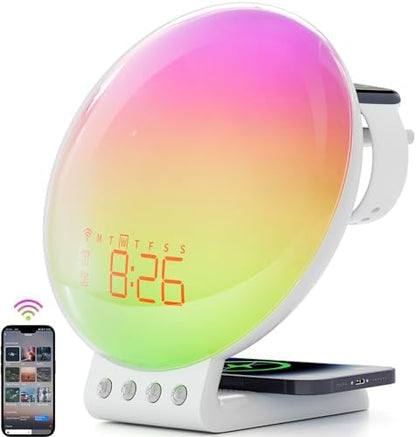 Sunrise Alarm Clock for Heavy Sleepers, Wake Up Light with Sunrise/Sunset Simulation, Dual Alarms & Natural Sounds, Snooze & Sleep Aid, FM Radio, 7 Colors Night Light for Bedroom, Ideal for Gift