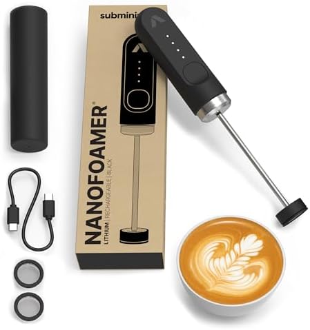 Subminimal NanoFoamer Lithium Performance Milk Foamer | USB-C Rechargeable, IP4 Waterproof, Dual-Speed, Stainless Steel | Premium Microfoamed Milk in 30 Seconds, Barista-Style Coffee Drinks at Home