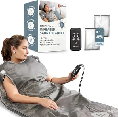 Lifepro BioRemedy Plus Infrared Sauna Blanket –Heated Blanket for Relaxation, Portable Sauna Suit Wrap – Spa-Like Experience at Home with Thermal Wraps –Adjustable Temp (86–158°F) & Time