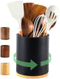 Wooden Utensil Holder | Rotating Utensil Organizer | Kitchen Counter Storage Crock | Farmhouse Countertop Decor | Cooking Utensil Stand - PuriLite