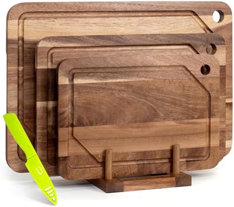 Bamboo Cutting Board Set of 3, Cutting Boards for Kitchen with Juice Groove, Bamboo Chopping Board Set, Serving Board Set for Meat, Fruit Vegetable and Cheese