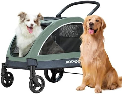 Large Dog Stroller - Dual Entry Safety Folding Pet Stroller with Adjustable Handle, All-Terrain 4-Wheel, 160 lbs Weight Capacity for Travel & Outdoor Adventures - Gray