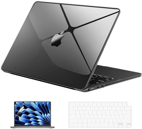 EooCoo Case Compatible with MacBook Air 13 inch M4 M3 M2 2025-2022 A3240 A3113 A2681, 13.6" Hard Case Cover & TPU Keyboard Skin & Screen Protector for Laptop Air 13.6 inch - Crystal Clear