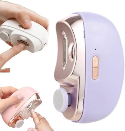 Electric Nail Clipper Automatic Electric Nail Trimmer For Adults,3 in 1 Automatic Electric Nail Clipper with Polishing,Two-Speed Adjustment Electric Toe Nail Clippers Nail Cutter with Light for Thick Nails for Seniors (White)