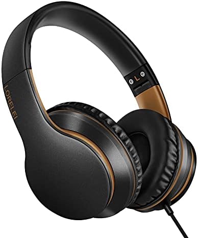 LORELEI X6 Over-Ear Wired Stereo Bass Headphones with Microphone, Lightweight, Foldable & Portable with 1.45M No-Tangle for Smartphone, Tablet, MP3/4, Space Black