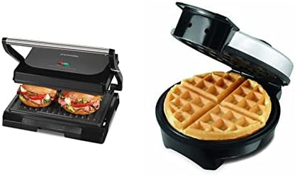 Proctor Silex 4 Serving Panini Press, Sandwich Maker and Compact Indoor Grill, Upright Storage, Easy Clean Nonstick Grids, Black (25440PS)