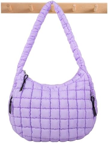 Quilted Puffer Tote Bag Large Crossbody Shoulder Bag with Zipper, Nylon Hobo Oversized Handbag